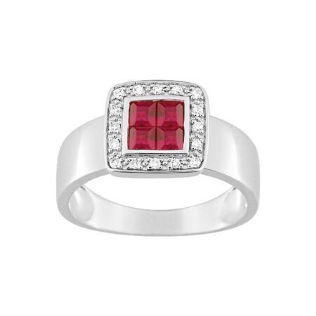 Anillo Oro Blanco 18kts Argyor MRM (18)MS064GRB4 Piedra Rubí C. Diamantes HG-P1 0,08ct