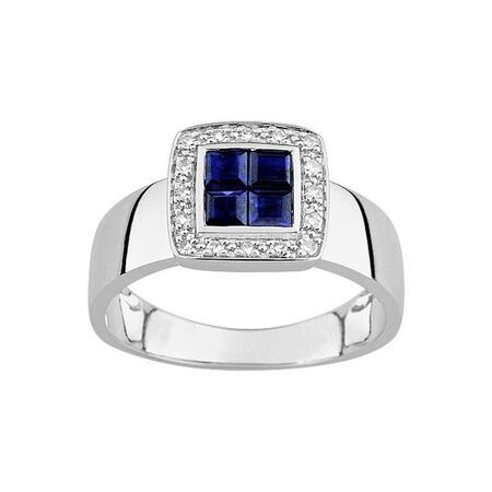 Anillo Oro Blanco 18kts Argyor MRM (18)MS064GSB4 Piedra Zafiro C. Diamantes HG-P1 0,08ct