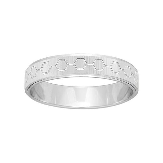 18kt White Gold Ring Argyor-MRM 4mm (18)292G40 Laser Engraved Hexagons Alliance