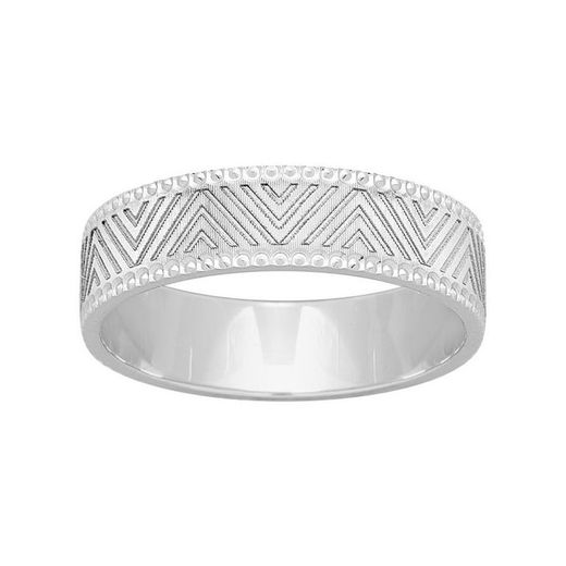 Anel de ouro branco 18k Argyor-MRM 5mm (18)273G50 Aliança de triângulos gravados a laser