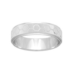 Anillo Oro Blanco 18kts Argyor-MRM 5mm (18)292G50 Alianza Grabado Laser Hexágonos