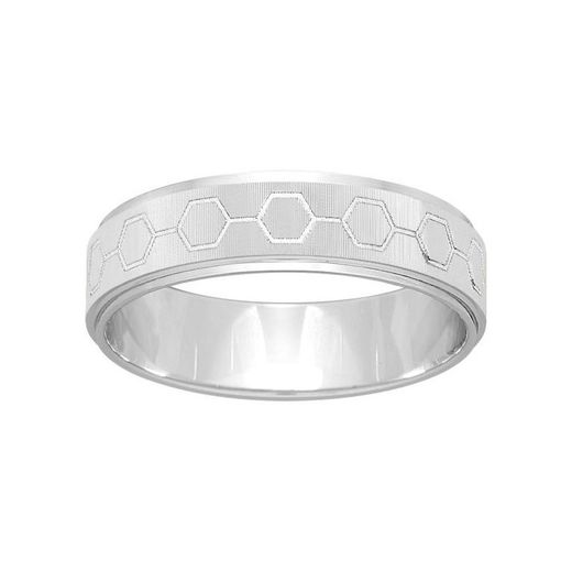 Anillo Oro Blanco 18kts Argyor-MRM 5mm (18)292G50 Alianza Grabado Laser Hexágonos