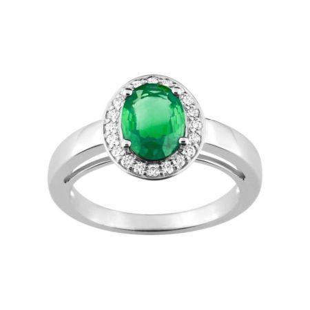 Anillo Oro Blanco 18kts Christian Bernard  (18)1.6017.E1 Diamantes Con Esmeralda Central