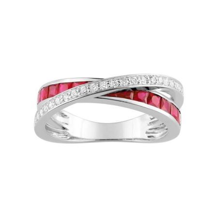 Anillo Oro Blanco 18kts Christian Bernard  (18)1.6019.R1 Diamantes Con Rubíes