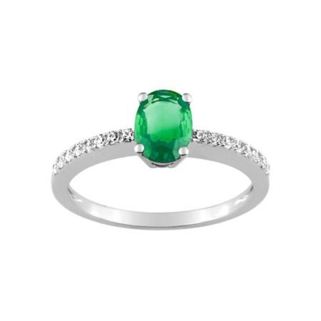 Anillo Oro Blanco 18kts Christian Bernard  (18)1.6022.E1 Diamantes Con Esmeralda Central