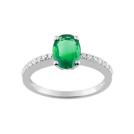 Anillo Oro Blanco 18kts Christian Bernard  (18)1.6023.E1 Diamantes Con Esmeralda Central
