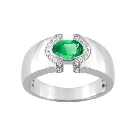 Anillo Oro Blanco 18kts Christian Bernard  (18)1.6027.E1 Diamantes Con Esmeralda Central