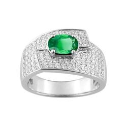 Anillo Oro Blanco 18kts Christian Bernard  (18)1.6031.E1 Diamantes Con Esmeralda Central