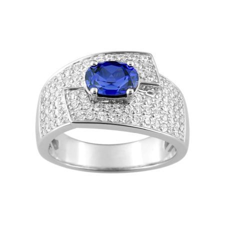 Anillo Oro Blanco 18kts Christian Bernard  (18)1.6031.S1 Diamantes Con Zafiro Central