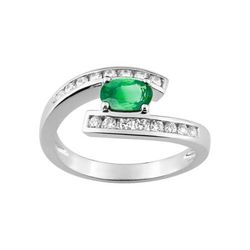 Anillo Oro Blanco 18kts Christian Bernard  (18)1.6084.E1 Diamantes Con Esmeralda Central