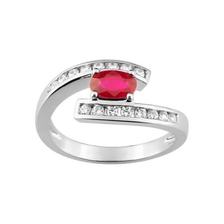 Anillo Oro Blanco 18kts Christian Bernard  (18)1.6084.R1 Diamantes Con Rubí Central