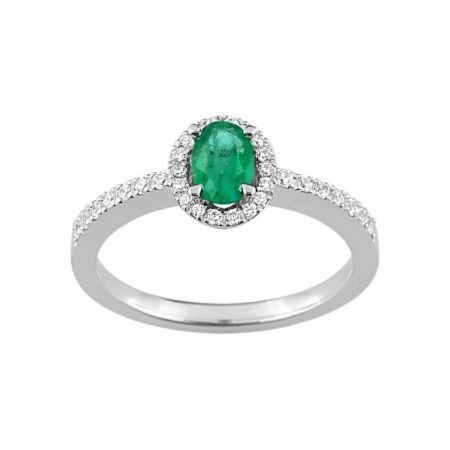 Anillo Oro Blanco 18kts Christian Bernard  (18)1.6090.E1 Diamantes Con Esmeralda Central