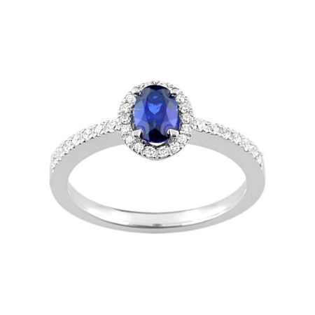 Anillo Oro Blanco 18kts Christian Bernard  (18)1.6090.S1 Diamantes Con Zafiro Central