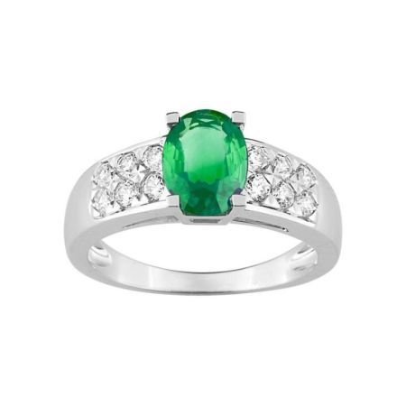 Anillo Oro Blanco 18kts Christian Bernard  (18)1.6111.E1 Diamantes Con Esmeralda Central