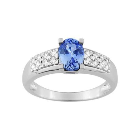 Anillo Oro Blanco 18kts Christian Bernard  (18)1.6113.S1 Diamantes Con Zafiro Central