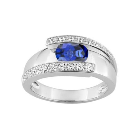 Anillo Oro Blanco 18kts Christian Bernard  (18)1.6119.S1 Diamantes Con Zafiro Central
