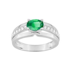 Anillo Oro Blanco 18kts Christian Bernard  (18)7V004GEB2 Diamantes Con Esmeralda Central