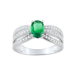 Anillo Oro Blanco 18kts Christian Bernard  (18)7W007GEB2 Diamantes Con Esmeralda Central