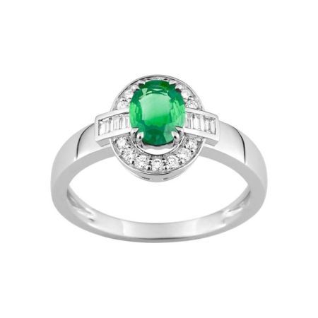 Anillo Oro Blanco 18kts Christian Bernard  (18)7W015GEB2 Diamantes Con Esmeralda Central