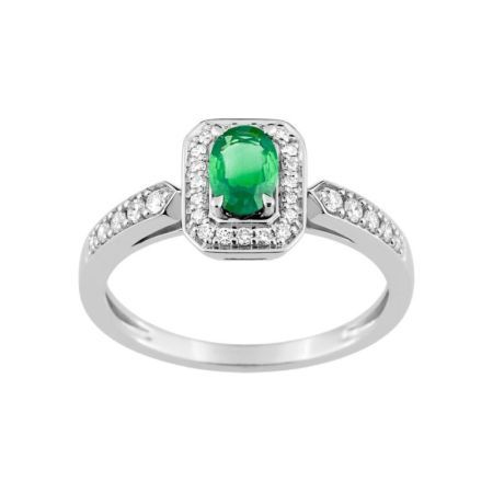 Anillo Oro Blanco 18kts Christian Bernard  (18)7W018GEB2 Diamantes Con Esmeralda Central