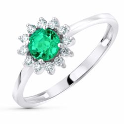Anillo Oro Blanco 18Kts P30180-2OBES Esmeralda Recristalizada 5mm 0,48qt 12 Diamantes 0,17qt g-vs2