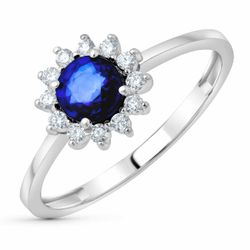 Anillo Oro Blanco 18Kts P30180-2OBZA Zafiro 0,56qt 5mm 12 Diamantes 0,17qt g-vs2