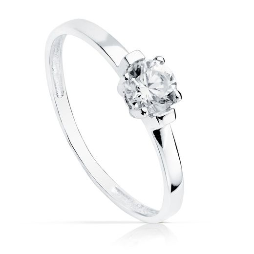 18kts White Gold Solitaire Zirconia Ring 4mm 14755-OB