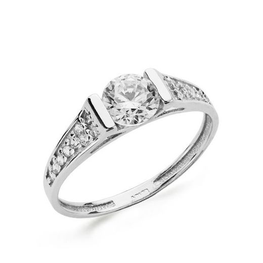 18kts White Gold Ring Solitaire Half Alliance Zircons 5mm 19325-OB