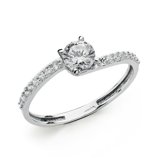 18kts White Gold Ring Solitaire Half Alliance Zircons 5mm 19337-OB