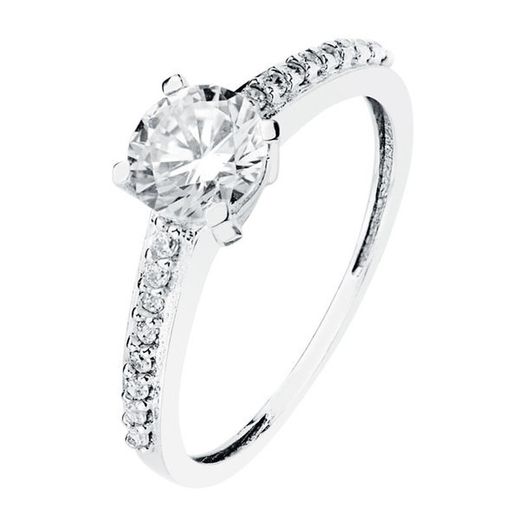Bague en or blanc 18kts Solitaire Half Alliance Zircons 6mm 19312-OB