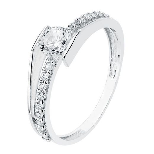 18kts White Gold Ring Solitaire Half Alliance Zircons 6mm 19318-OB