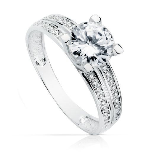 Bague en or blanc 18kts Solitaire Half Alliance Zircons 7mm 19413-OB