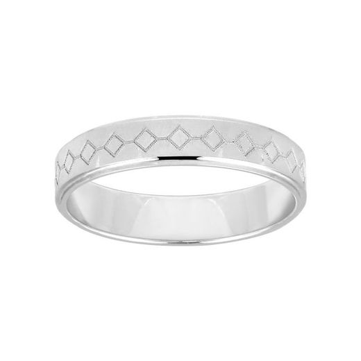 Anillo Oro Blanco 9kts Argyor-MRM 4mm (9)9K291G40 Rombos Grabado Láser