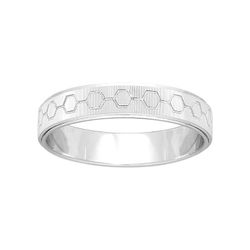 Anillo Oro Blanco 9kts Argyor-MRM 4mm (9)9K292G40 Hexágonos Grabado Láser