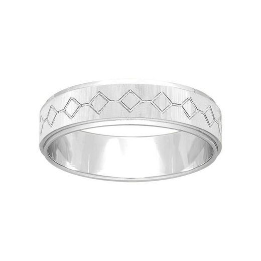 Anel de ouro branco 9kt Argyor-MRM 5 mm (9)9K291G50 com losangos gravados a laser