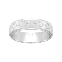 Anillo Oro Blanco 9kts Argyor-MRM 5mm (9)9K292G50 Hexágonos Grabado Láser