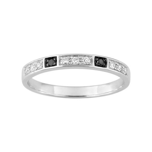 Bague en or blanc bicolore noir 18 carats, alliance avec diamants de 0,14 ct, Argyor-MRM (18)3C135DBX