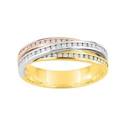 Anillo Oro Tricolor 18kts Argyor-MRM (18)3R012TB4 Alianza 3 Hileras Con Diamantes GH-P1 0,32ct