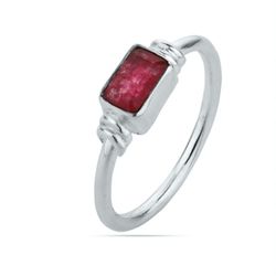 Anillo Plata ANM0095PL12RU Piedra Mineral Rubí Rectangular