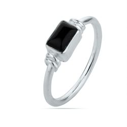 Anillo Plata ANM0095PL16OX Piedra Mineral Onix Negro Rectangular