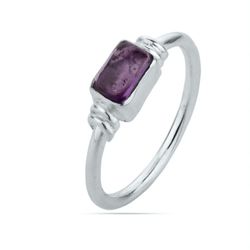 Anillo Plata ANM0095PL18AM Piedra Mineral Amatista Rectangular