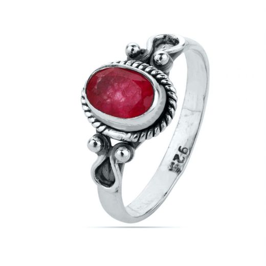 Anillo Plata ANM0098PL12RU Piedra Mineral Rubí