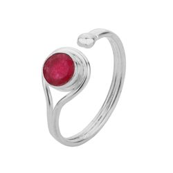 Anillo Plata ANM0101PL12RU Abierto & Piedra Mineral Rubí Redonda