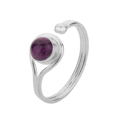 Anillo Plata ANM0101PL14AM Abierto & Piedra Mineral Amatista Redonda