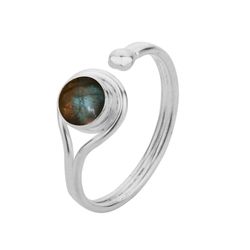 Anillo Plata ANM0101PL14LA Abierto & Piedra Mineral Labradorita Redonda