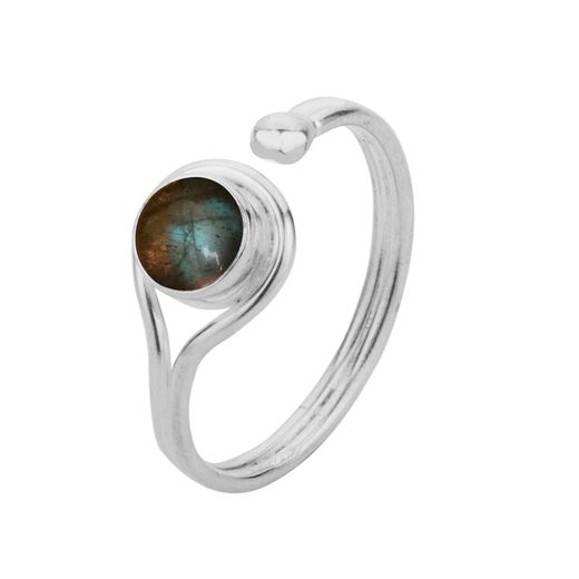 Anillo Plata ANM0101PL14LA Abierto & Piedra Mineral Labradorita Redonda