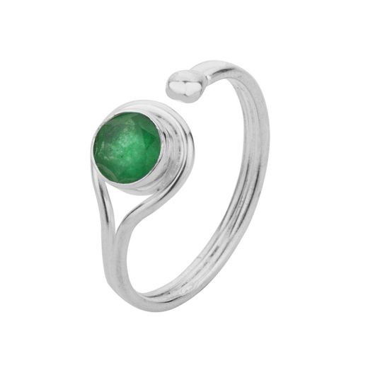 Anillo Plata ANM0101PL14OV Abierto & Piedra Mineral Onix Verde Redonda