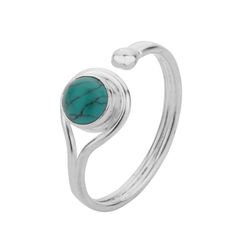 Anillo Plata ANM0101PL14TU Abierto & Piedra Mineral Turquesa Redonda