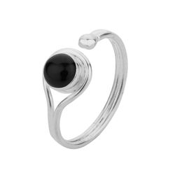 Anillo Plata ANM0101PL16OX Abierto & Piedra Mineral Onix Negro Redonda