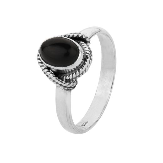 Anillo Plata ANM0104PL16OX Piedra Mineral Onix Negro Ovalada